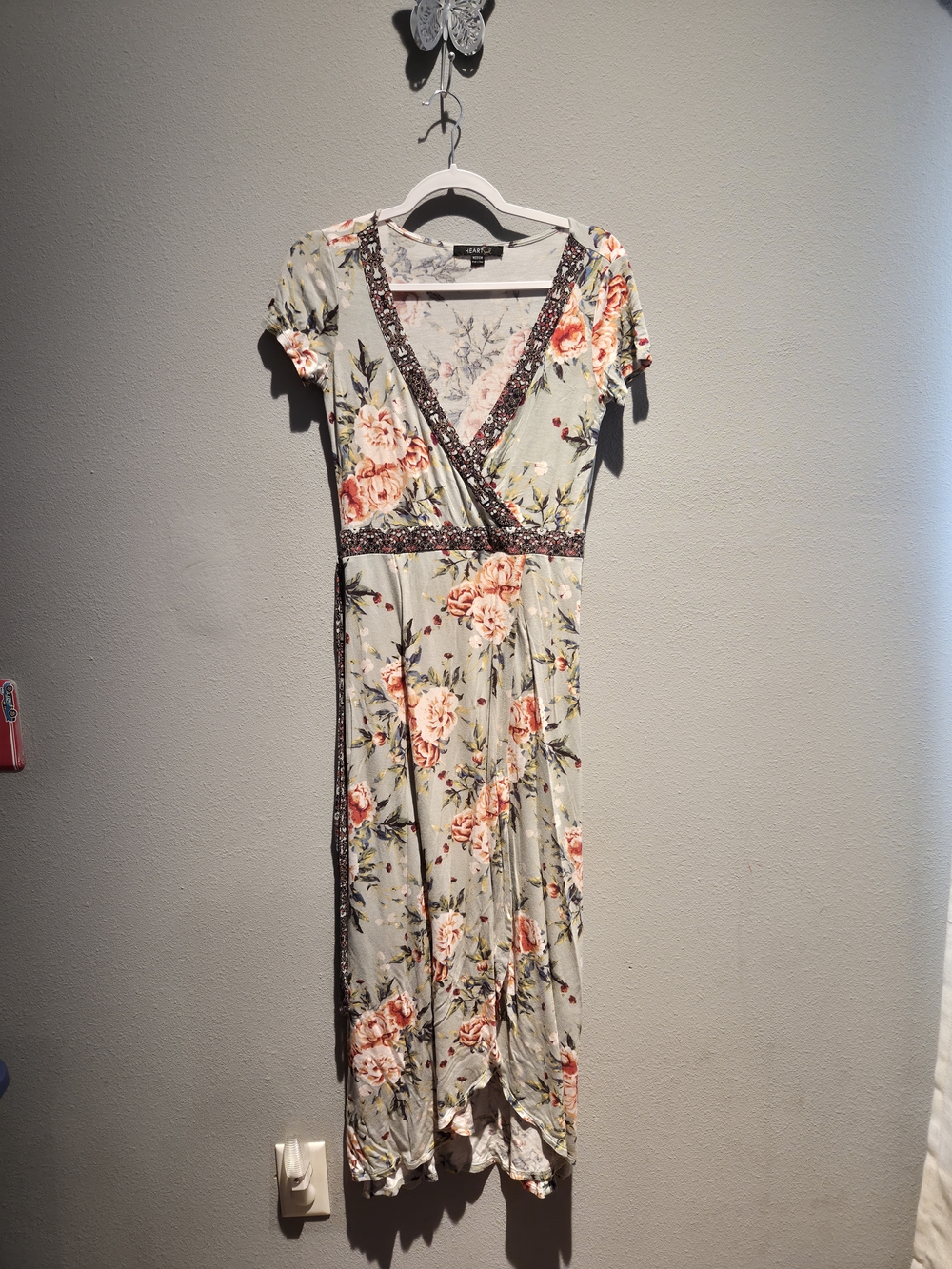 HeartSoul Sage Floral Wrap Maxi Dress with Coral Roses